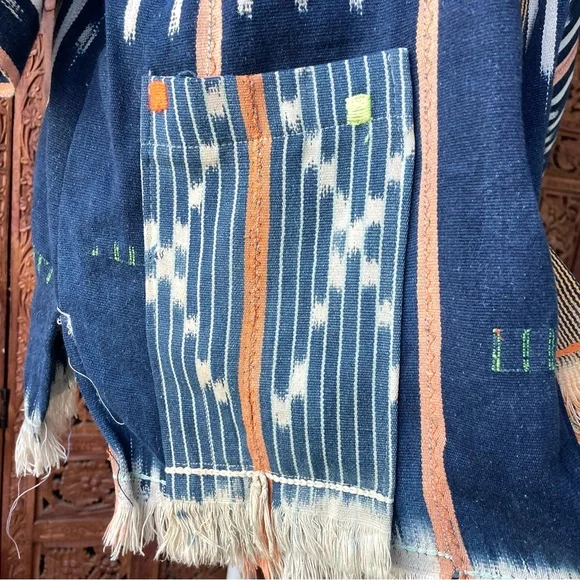 Vintage Handmade African Ikat Tribal Open Front Kimono with Fringe - Picture 5 of 13